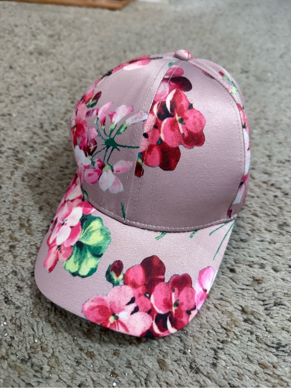 Urban Revivo Satin Floral Pink Baseball Cap - Mauve Pink Geranium Print One Size